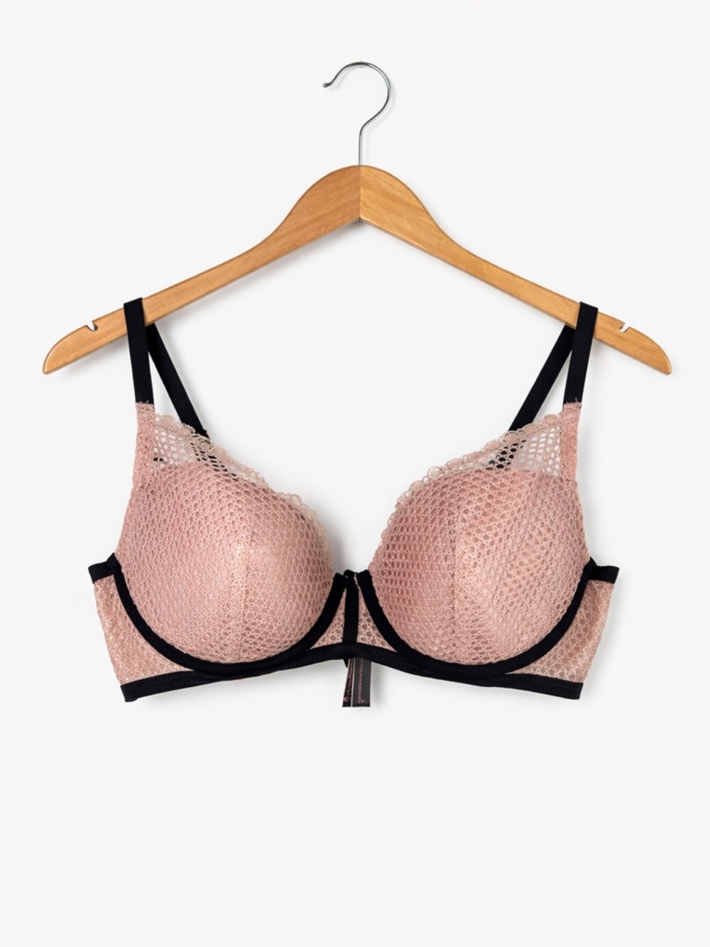 Victoria’s Secret Plunge Lace Balconette Bra in Blush w/ Black Trim 36C Feminine